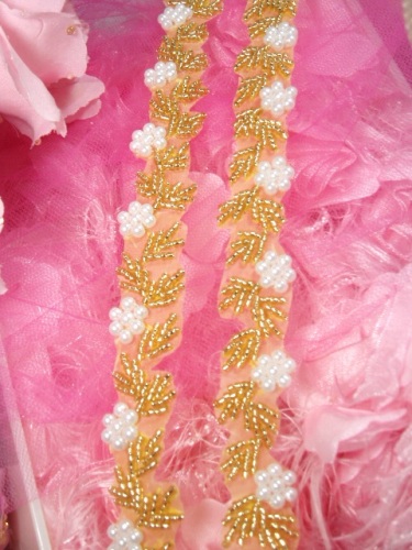 Gold Pearl Floral Beaded Trim 3/4 0273