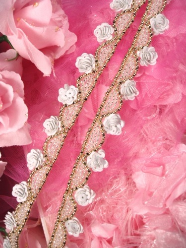 0275  White Gray Gold Floral Sequin Beaded Trim