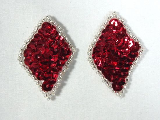 REDUCED 0271 Set of 2 Red Diamond Sequin Beaded Appliques 1.5