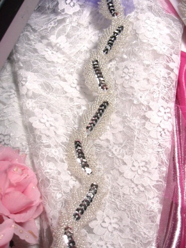 0289  Silver Leaf Vine Sequin Beaded Trim