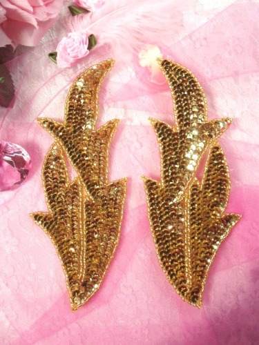 0299 Gold Leaves Mirror Pair Sequin Beaded Appliques 7