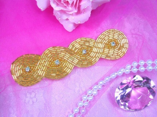 0303  Gold Rhinestone Beaded Applique 5