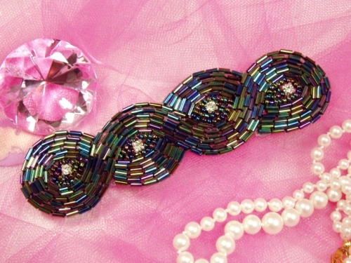 0303  Black AB Braided Rhinestone Beaded Applique 5\
