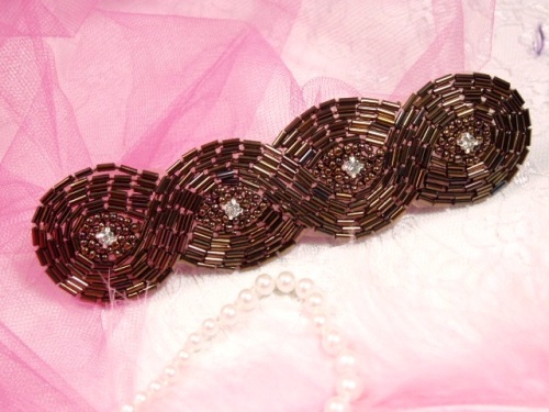 0303  Chocolate Brown Braided Rhinestone Beaded Applique 5\