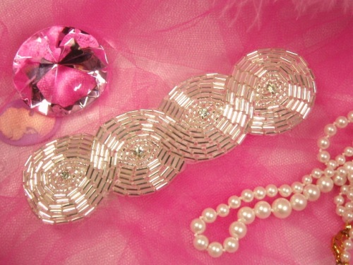 0303  Silver Braided Rhinestone Beaded Applique 5\