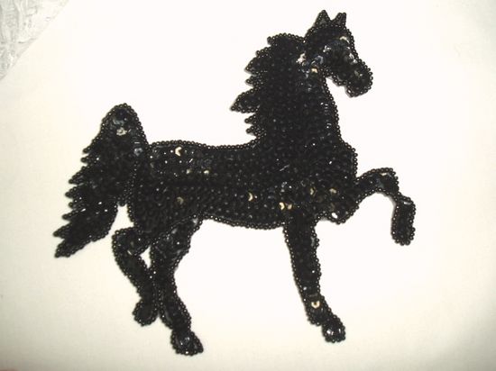 0319  Black Stallion Horse Beaded Sequin Applique 5.75