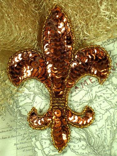 0321 Bronze Fleur De Lis Beaded Sequin Applique 4