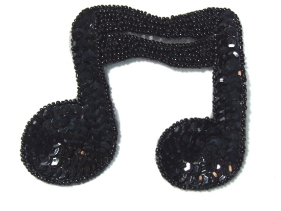 JB144 Music Note Applique Black Double Sequin Beaded 3\