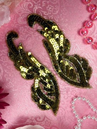 0033 Appliques Olive Mirror Pair Sequin Beaded 6.25