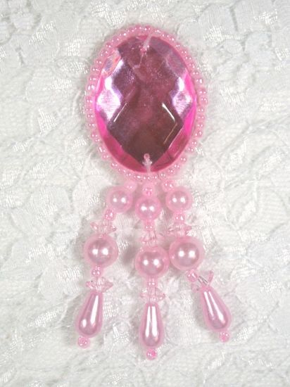 0341 Pink / Pink Jewel Dangle Beaded Applique 3\