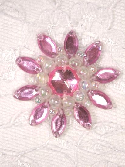 0342  Pink / Crystal AB Jewel Beaded Applique 1.5\
