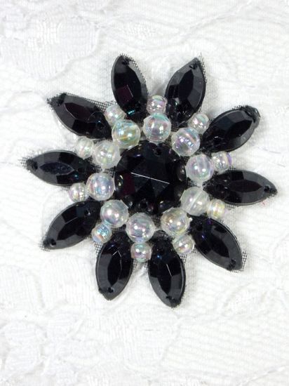 0342  Black / Crystal AB Jewel Beaded Applique 1.5