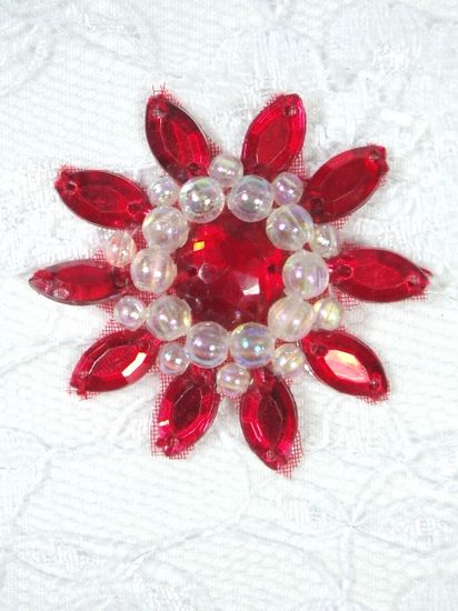 0342  Red / Crystal AB Jewel Beaded Applique 1.5