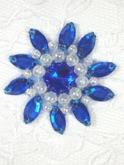0342  Royal Blue / Crystal AB Jewel Beaded Applique 1.5