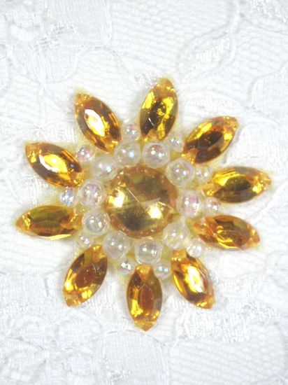 0342  Gold / Crystal AB Jewel Beaded Applique 1.5\