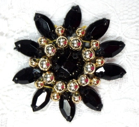 0342  Black Gold Jewel Beaded Applique 1.5