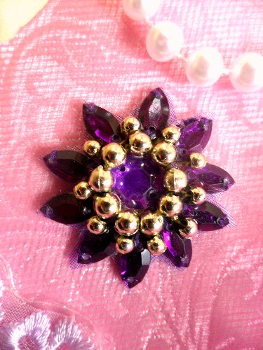 0342 Applique Purple Jewel Gold Beaded 1.5\