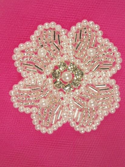 0343 Silver Pearl Beaded Rhinestone Beaded Applique 2