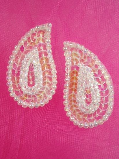 0345 Crystal AB Paisley  Mirror Pair Sequin Beaded Applique 2