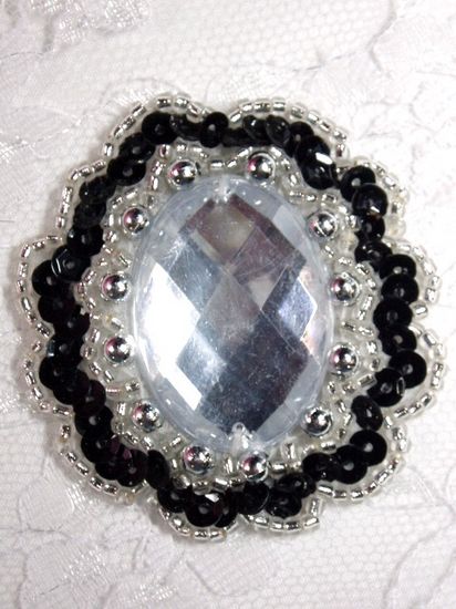 0346  Black / Clear Jewel Sequin Beaded Applique 2\
