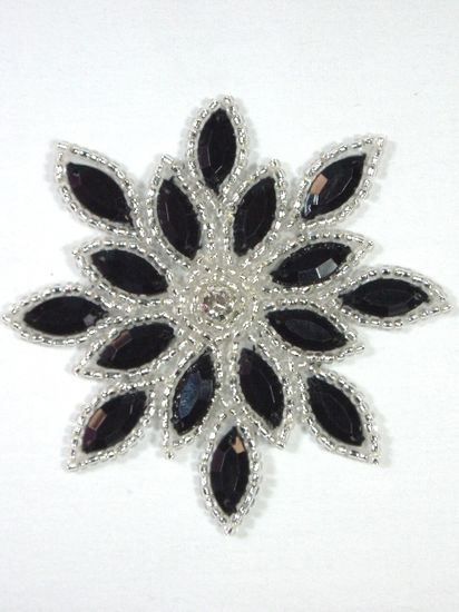 0348  Black / Silver Snowflake Jewel Beaded Applique 3