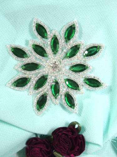 0348 Green Silver Snowflake Jewel Beaded Applique 3