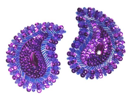 0361  Purple Paisley Mirror Pair Beaded Sequin Applique 3.25\