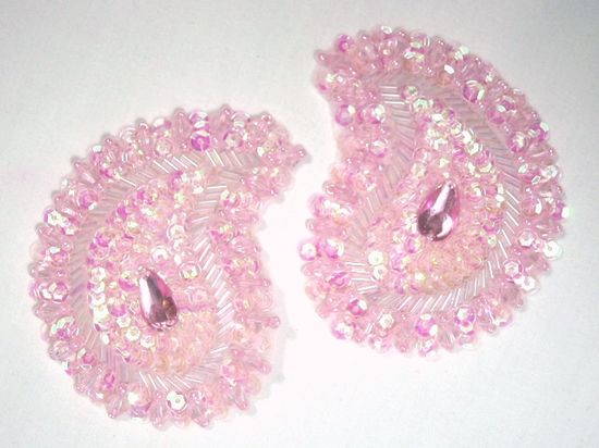 0361  Pink AB Paisley Mirror Pair Beaded Sequin Applique 3.25\