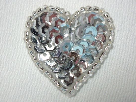 0362  Silver Heart Beaded Sequin Applique 1 +