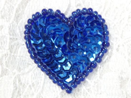 0362  Royal Blue Heart Beaded Sequin Applique 1 +
