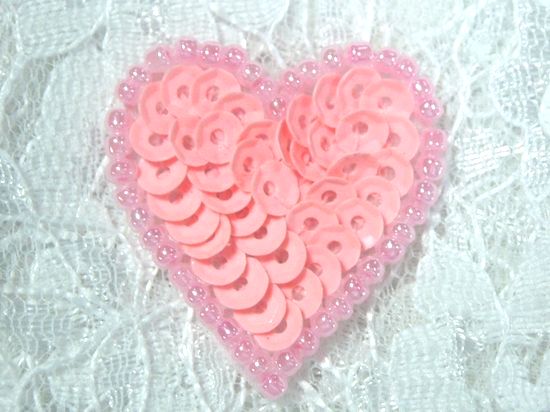 0362  Pink Pastel Heart Beaded Sequin Applique 1 +