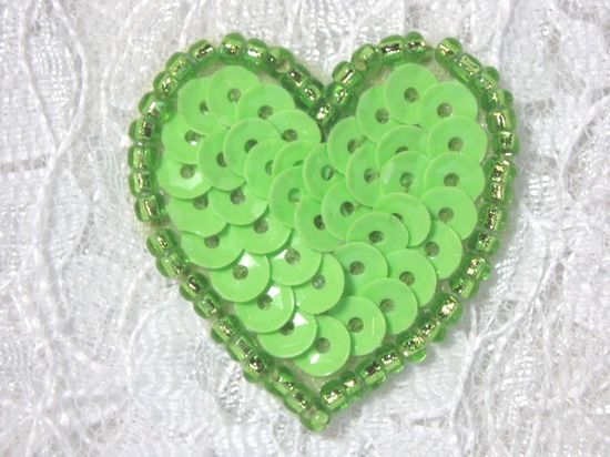0362  Neon Green Heart Beaded Sequin Applique 1 +