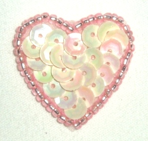 0362 Pink AB Heart Beaded Sequin Applique 1" + 0362 Pink AB Heart Beaded Sequin Applique 1" +