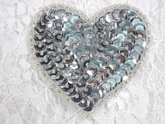 0363  Silver Heart Beaded Sequin Applique 2