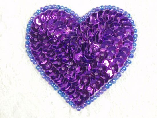0363  Purple Heart Beaded Sequin Applique 2