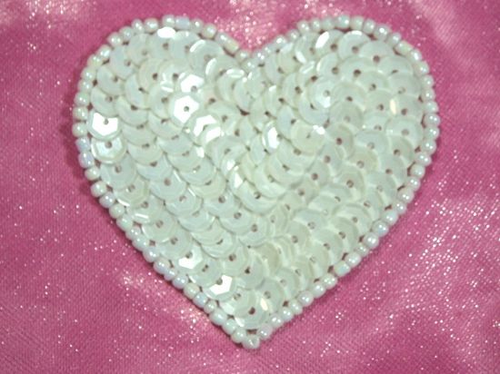 0363  White Heart Beaded Sequin Applique 2