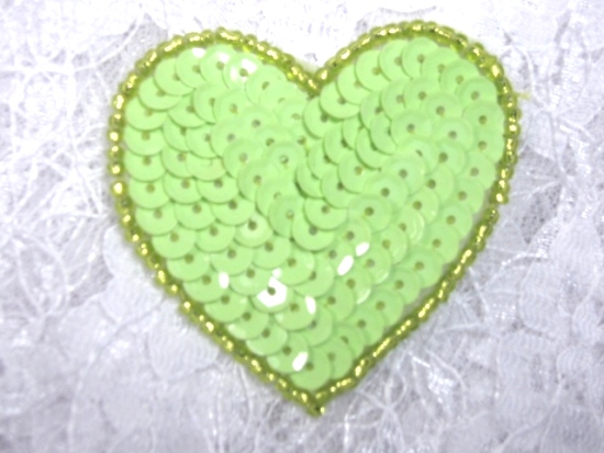 0363  Lime Green Heart Beaded Sequin Applique 2