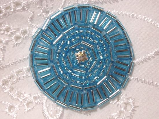 0367 Turquoise Round Circle Beaded Applique 1.5\