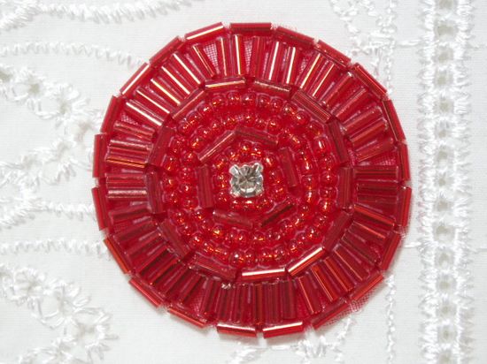 0367 Red Circle Round Rhinestone Beaded Applique 1.5