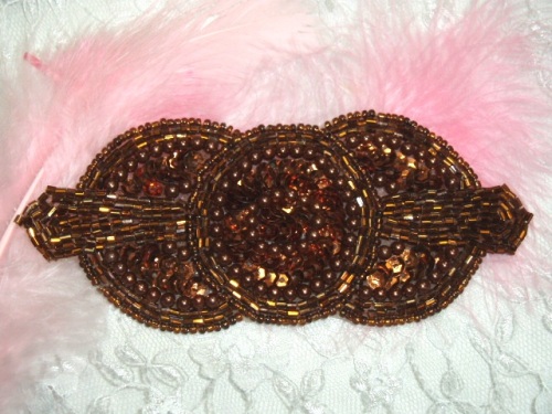 Sequin Applique Bronze Triple Circle Beaded Motif Sewing Clothing Patch or Crafts DIY Hair Bow (0369-bz)