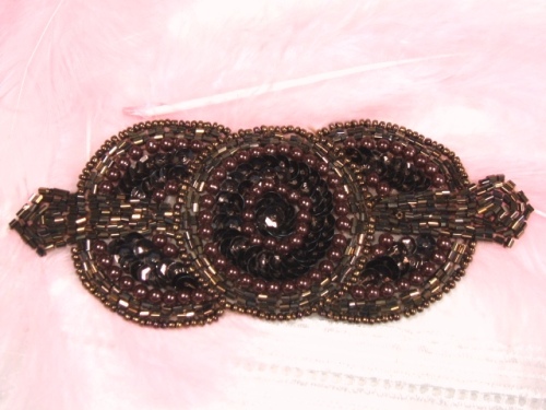 0369 Chocolate Brown Triple  Circle Sequin Beaded Applique