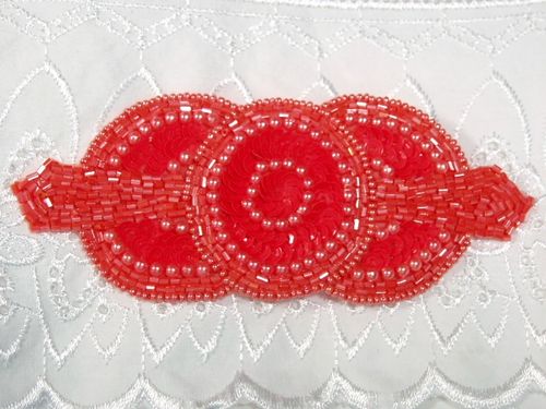 0369 OrangeTriple Circle Sequin Beaded Applique