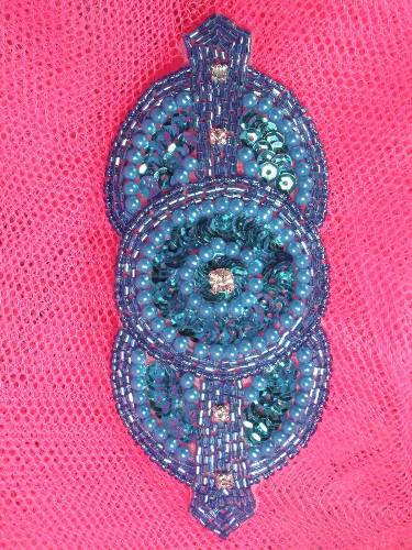 0391 Turquoise Rhinestone Triple Circle  Sequin Beaded Applique  5.5\