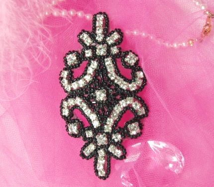 Black Beaded Genuine Rhinestone  Applique 4  XR296