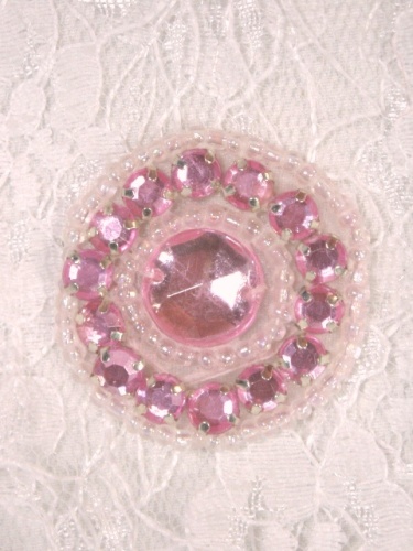 ACT/0379  Pink Rhinestone Round Beaded Applique 1.25