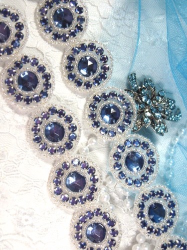 0379 Endless Circle Denim Silver Round Beaded Trim 1.25