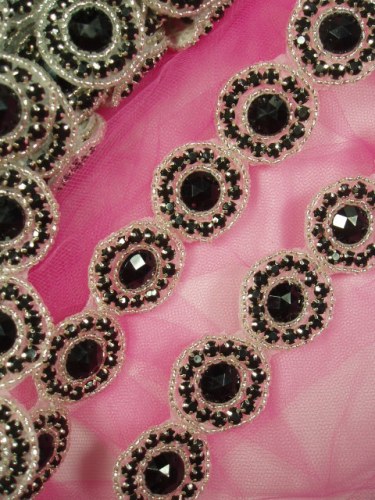 0379  Endless Circle Black Silver Round Beaded Trim 1.25