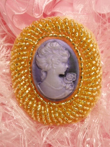 0383  Gold Purple Victorian Cameo Beaded Applique 2