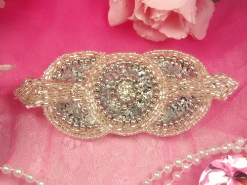 0391 Silver Rhinestone Triple Circle  Sequin Beaded Applique  5.5