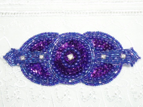 0391  Purple Rhinestone Triple Circle  Sequin Beaded Applique  5.5\